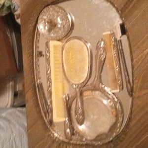 Antique silver plated vanity set